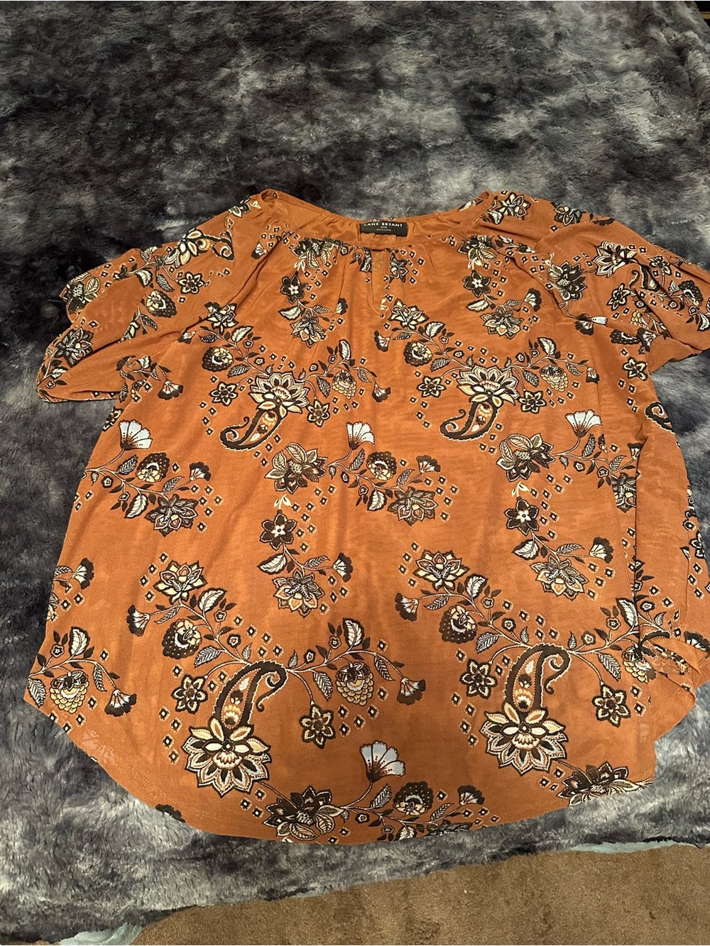 Lane Bryant Rust Floral Short Sleeve Peasant Top